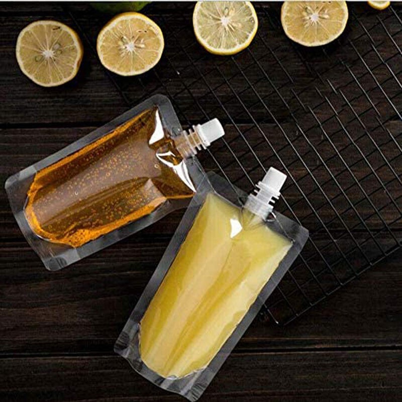 JIELUO 50 beverage bags, transparent smoothie bag container, heavy-duty hand-held leak-proof and sealable beverage bag, 8.4oz for frozen juice beverage bottles, a plastic funnel (250ml) - Image 3